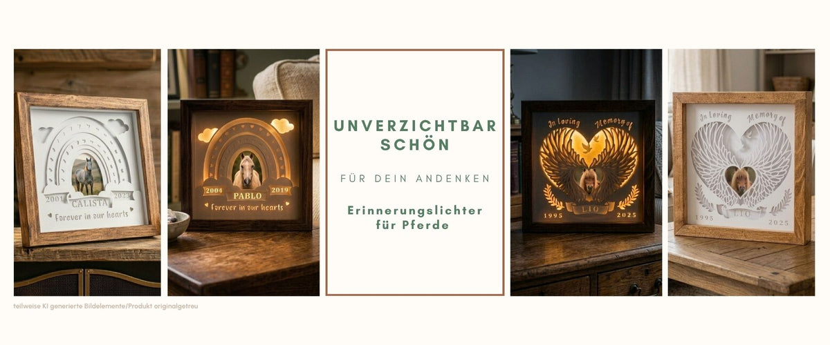 Erinnerung für verstorbene Pferde, als personalisiertes Erinnerungslicht mit Foto  - unverzichtbar schön-responsible handmade design