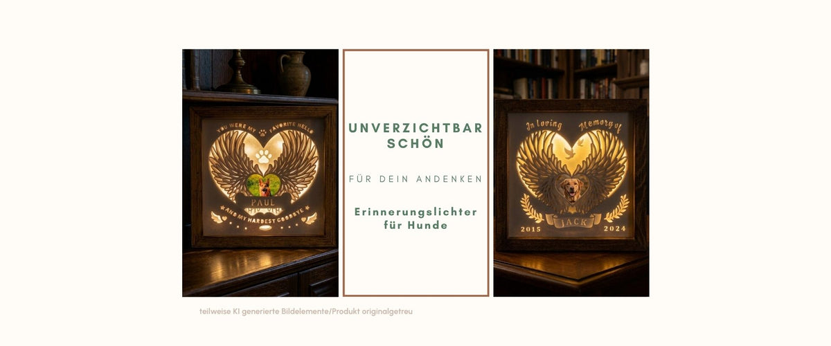 Bannerbild mobile Version für Kategorie Erinnerung Hund zeigt verschiede Motive, beluchtet und unbeleuchtet