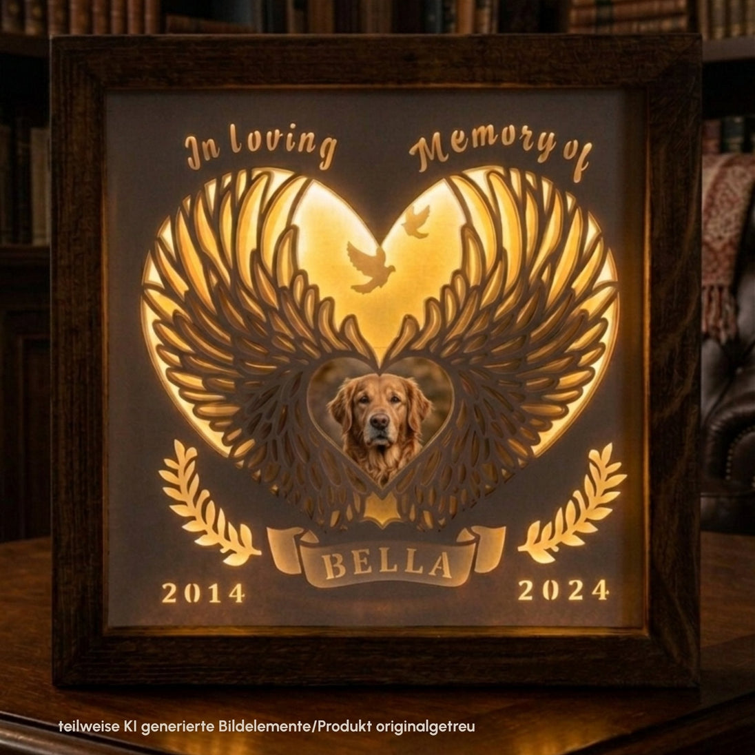 Fotolicht Seelenhund leuchtend – würdevolles Andenken mit persönlichem Foto und Name - unverzichtbar schön - responsible handmade design