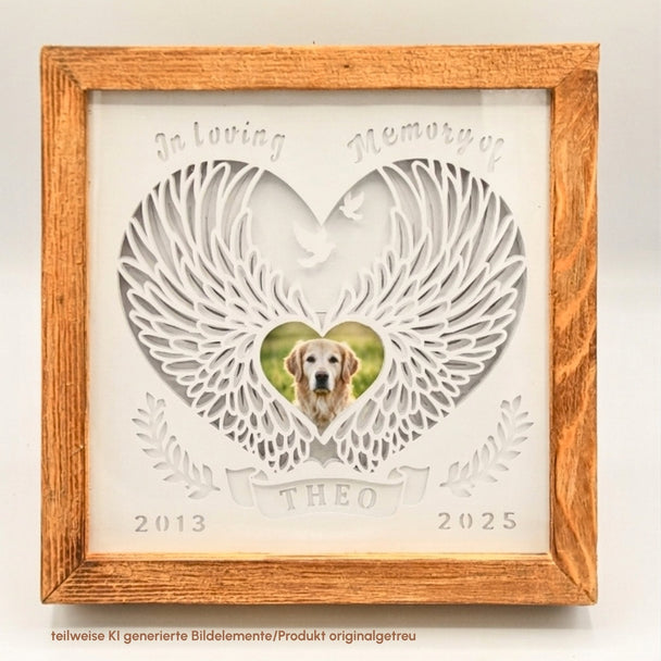 Altholz-Detail Gedenklampe Hund – handgefertigtes Fotolicht aus recyceltem Holz- responsible handmade design