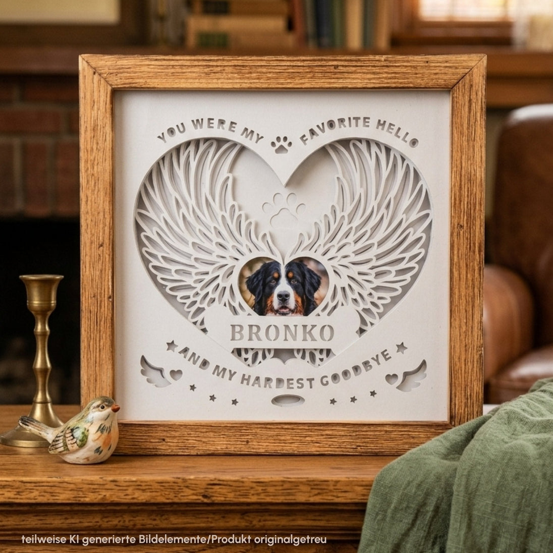 Gedenklampe Hund „My Hardest Goodbye" – personalisiertes Erinnerungsstück aus Altholz