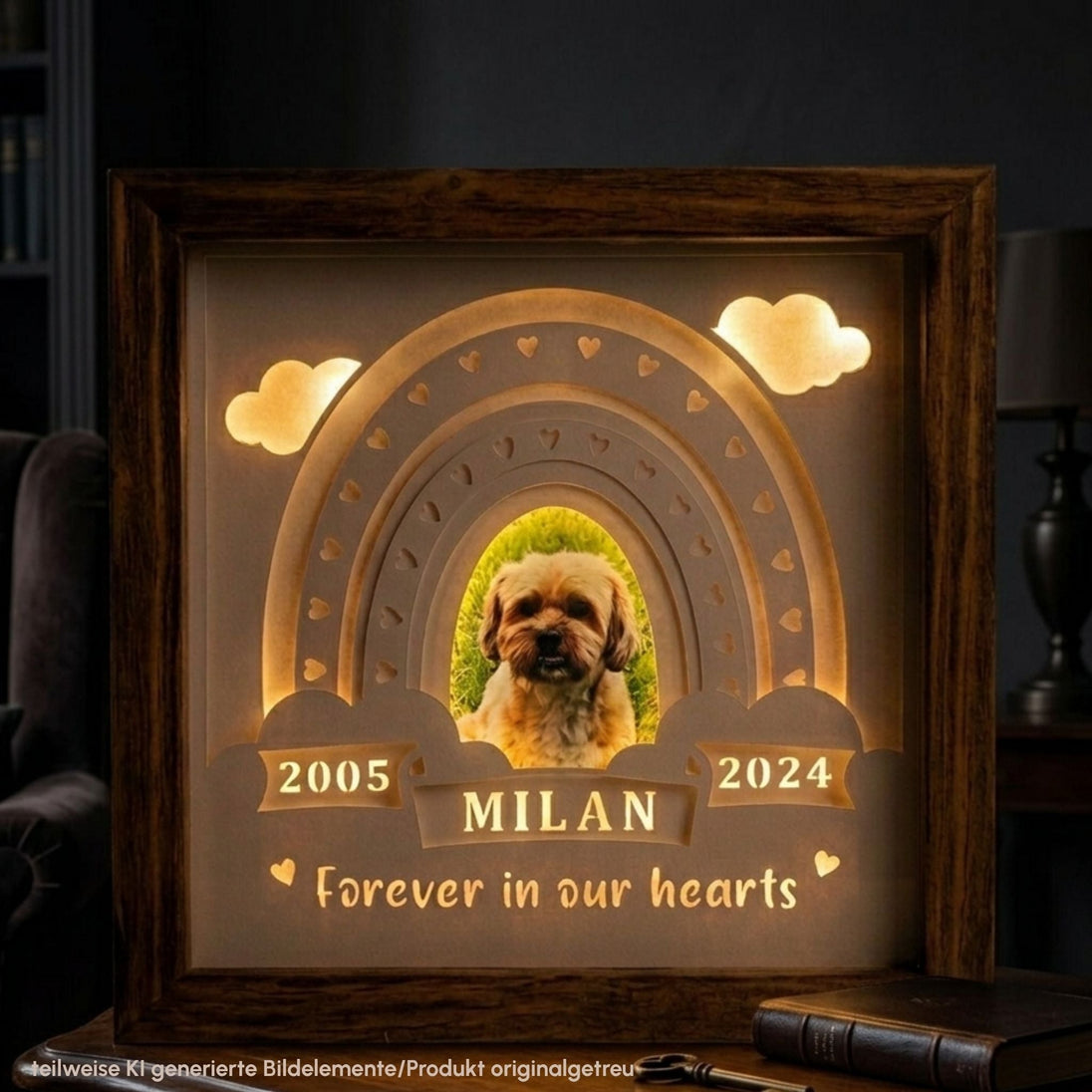 Gedenklicht Seelenhund leuchtend – Andenken Regenbogenbrücke mit persönlichem Foto - unverzichtbar schön - responsible handmade design