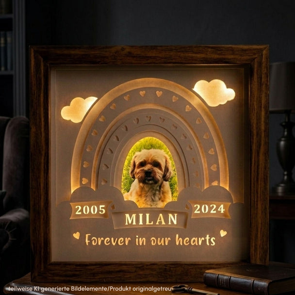 Gedenklicht Seelenhund leuchtend – Andenken Regenbogenbrücke mit persönlichem Foto - unverzichtbar schön - responsible handmade design