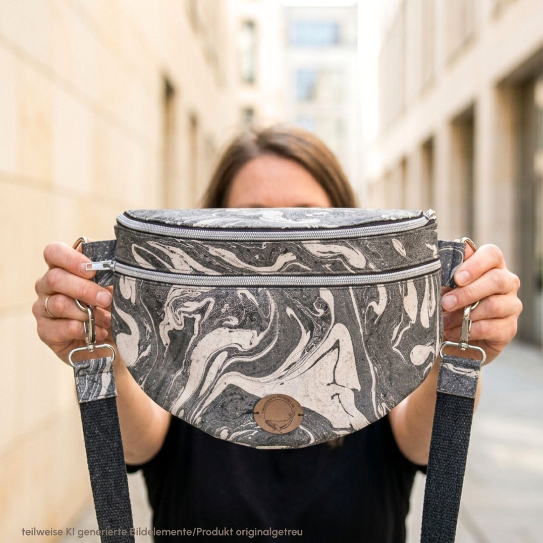 Sling Bag als Bauchtasche zum umhängen - Handgefertigt aus marmoriertem Kork - unverzichtbar schön - responsible handmade design