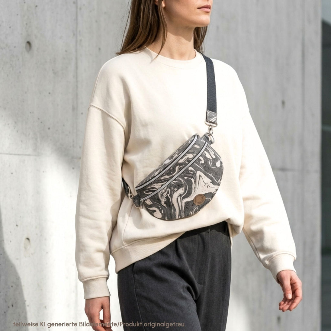 Sling Bag als Bauchtasche zum umhängen - Handgefertigt aus marmoriertem Kork - unverzichtbar schön - responsible handmade design