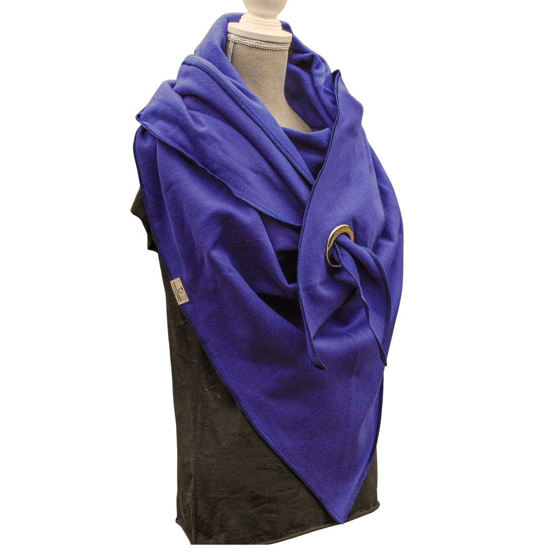 XXL Halsrtuch aus Bio Sweat in Indigo Blau, mit silberner Oese, Seitenansicht